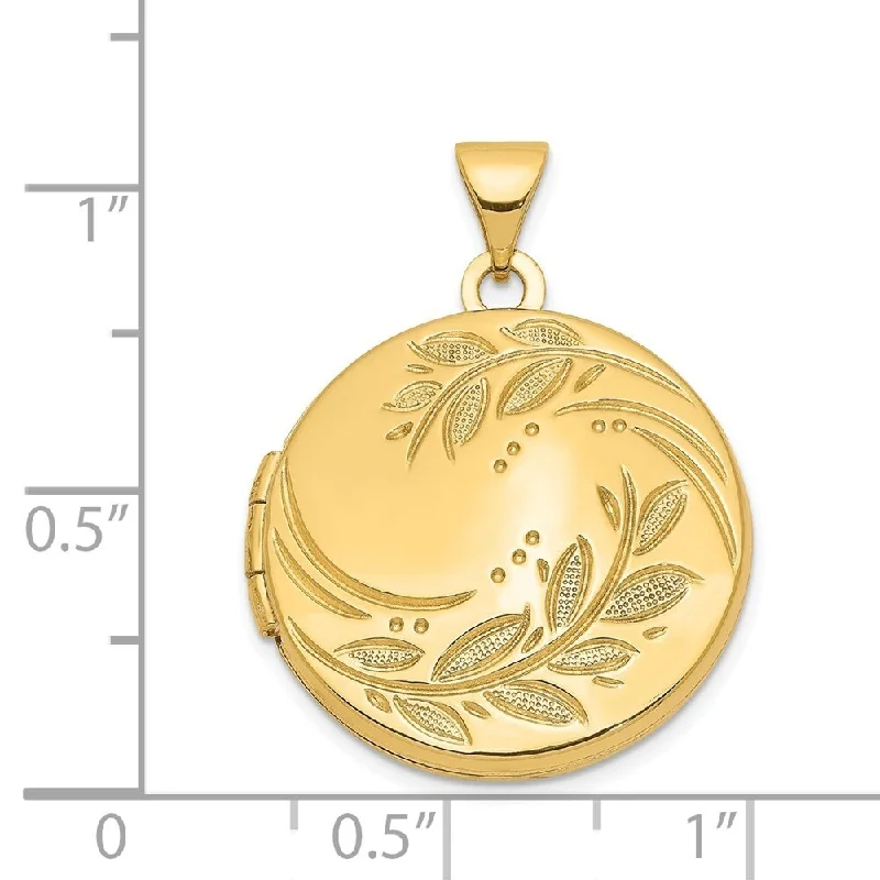 vintage gold pendant necklace for women-Diamond2Deal 14k Yellow Gold 20mm Round Leaf Floral Locket (W- 21 mm, L- 27.55 mm)