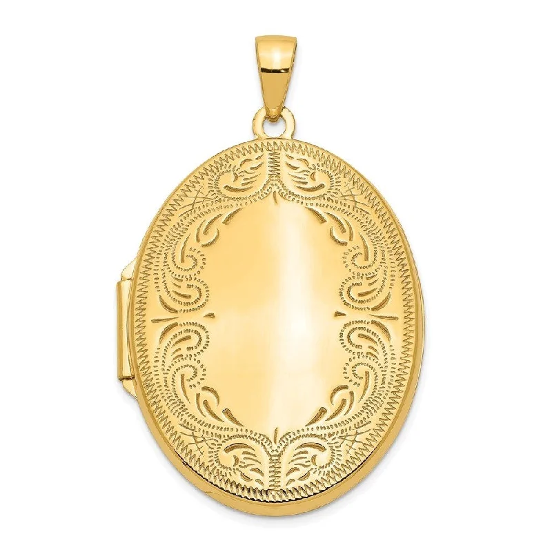 handmade silver necklace-Diamond2Deal 14K Yellow Gold 31mm Oval Scroll Locket (W- 25 mm, L- 39.60 mm)