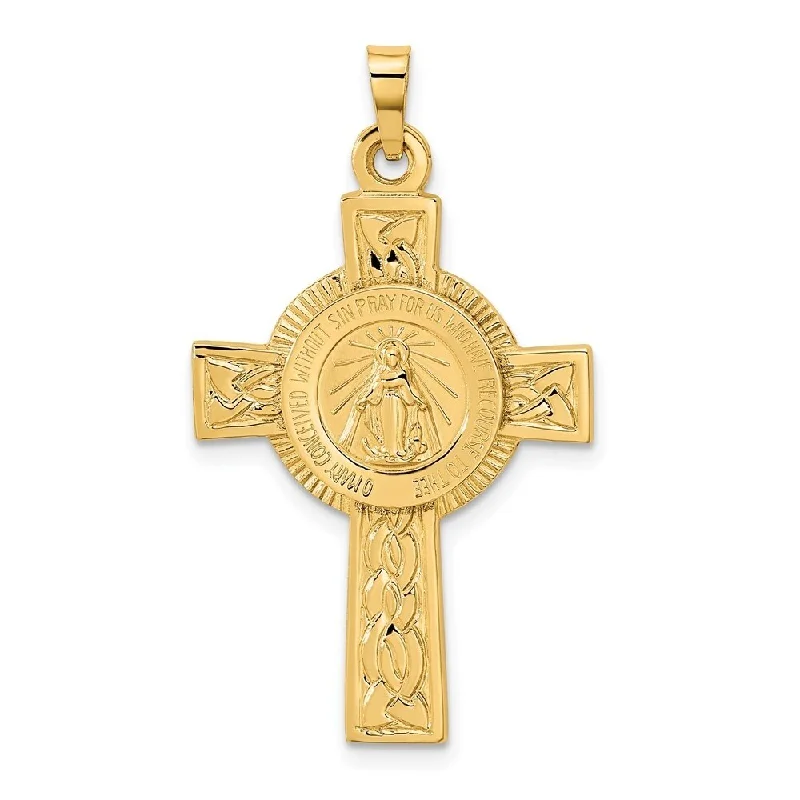 vintage gold charm necklace-Diamond2Deal 14K Yellow Gold Cross with Miraculous Medal Pendant (L-37.25mm, W-21.5mm)