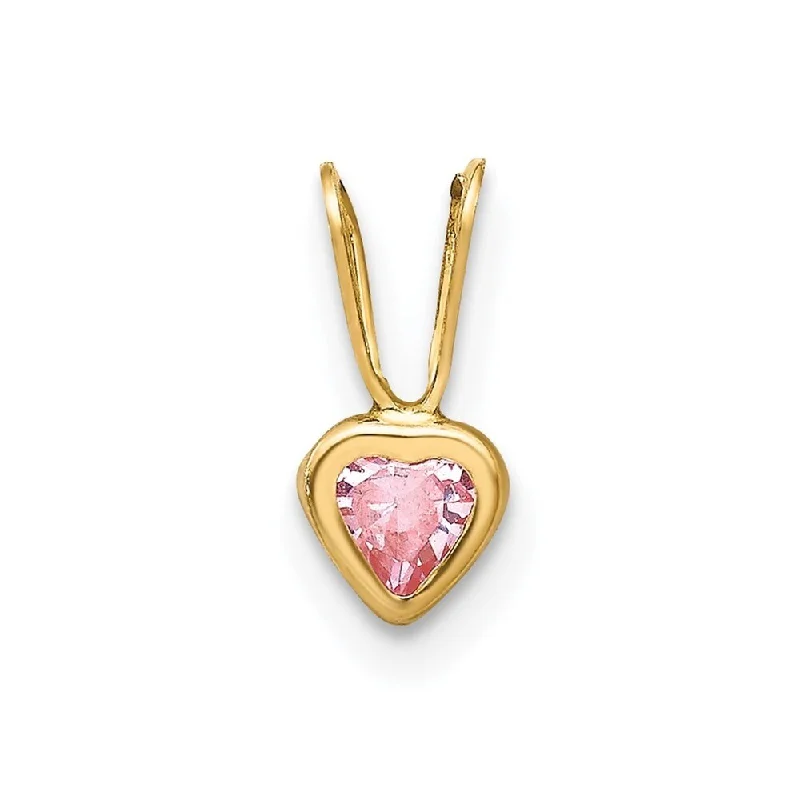 personalized infinity necklace-Diamond2Deal 14K Yellow Gold Madi K Pink Cubic Zirconia Heart Pendant (L- 10 mm, W- 5 mm)