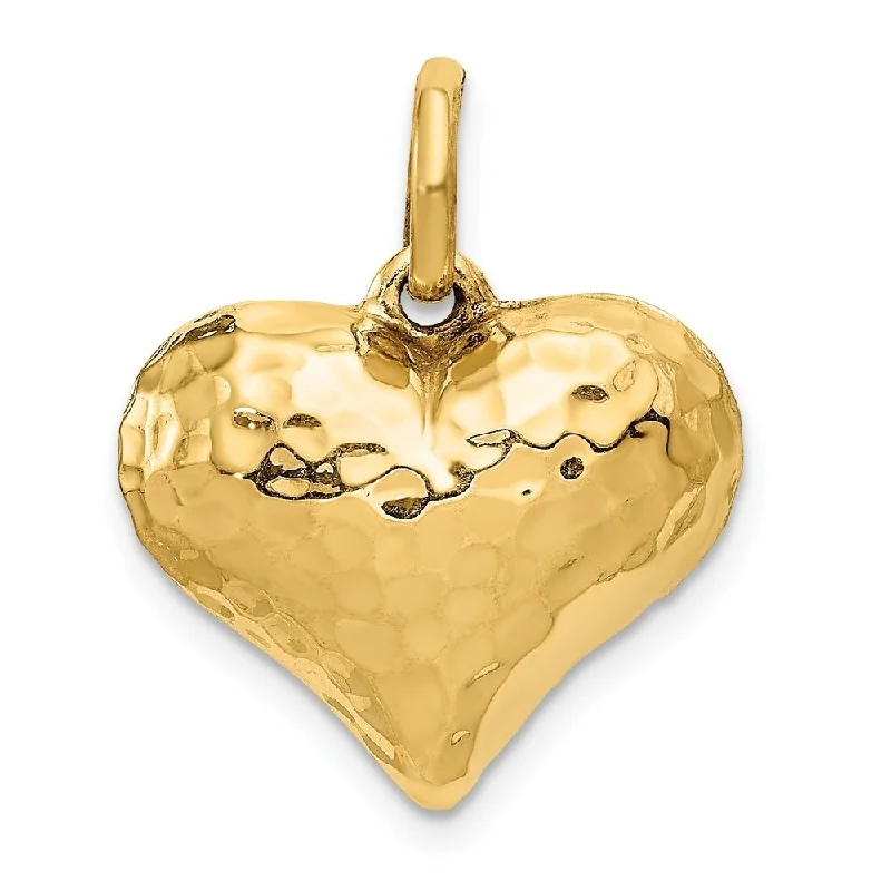 charm pendant necklace with initials-Diamond2Deal 14K Yellow Gold Polished and Hammered 3-D Heart Pendant