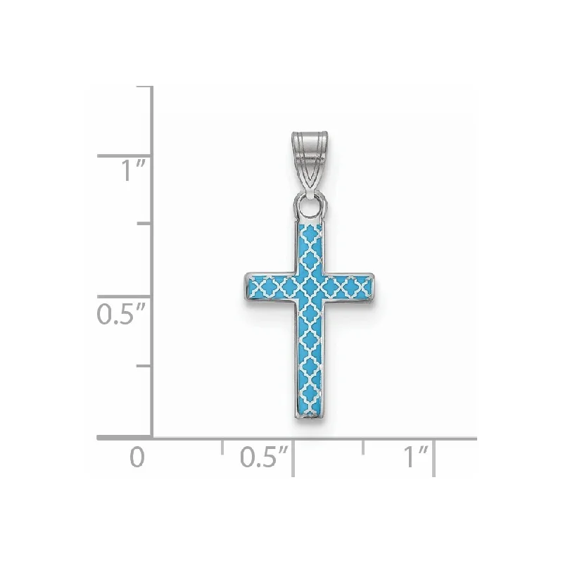 crystal quartz necklace-Diamond2Deal 925 Sterling Silver Blue Enamel Cross Hatch Cross Charm