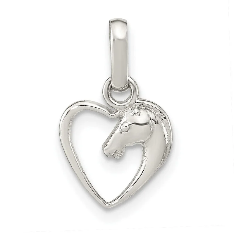 silver statement pendant necklace-Diamond2Deal 925 Sterling Silver Open Heart Horse Head Pendant (L-16.8mm, W-9.95mm)