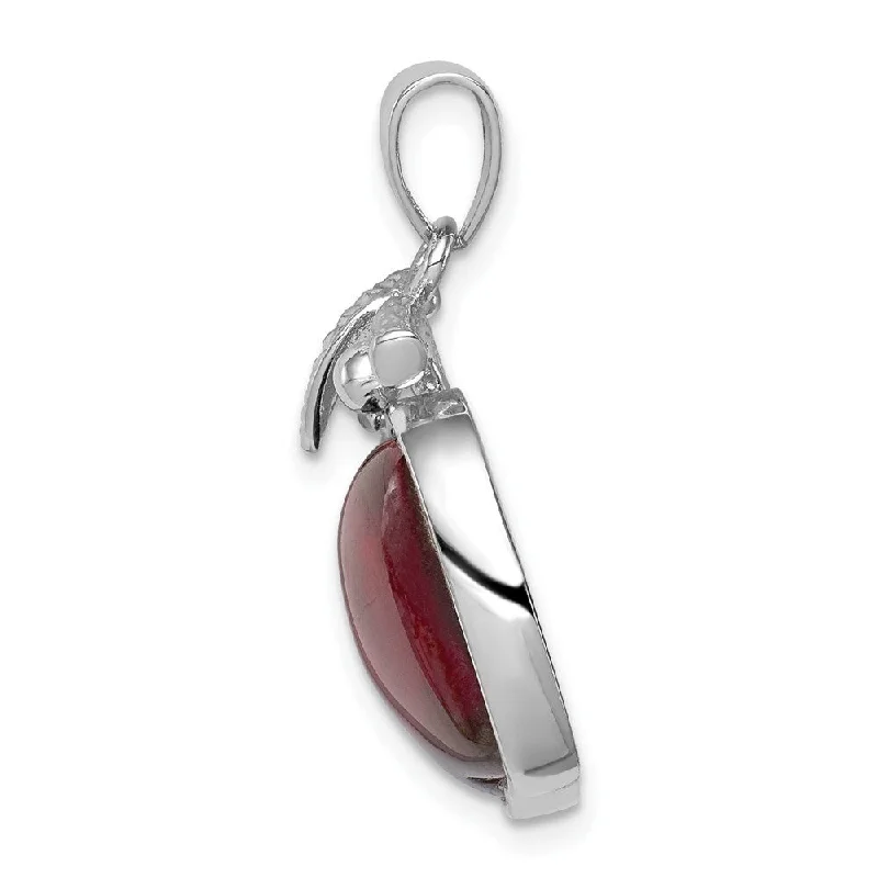 silver coin necklace-Diamond2Deal 925 Sterling Silver Red Cubic Zirconia Cabochon Apple Pendant