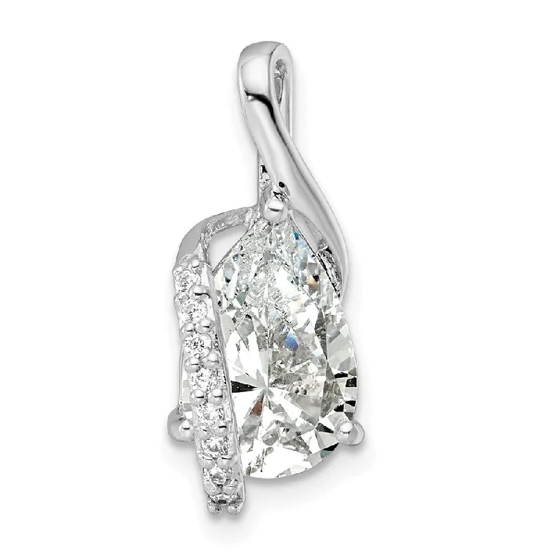 minimalist charm bar necklace-Diamond2Deal 925 Sterling Silver Rh-plated Overlap Teardrop Cubic Zirconia Chain Slide Pendant and Charm (L-21.41mm, W-8.41mm)