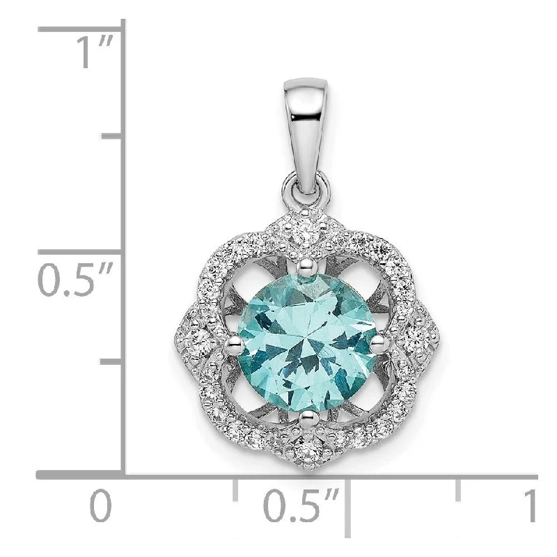 custom pendant necklace for her-Diamond2Deal 925 Sterling Silver Rhodium plated Aqua and White Cubic Zirconia Pendant (L-22.74mm, W-15.07mm)