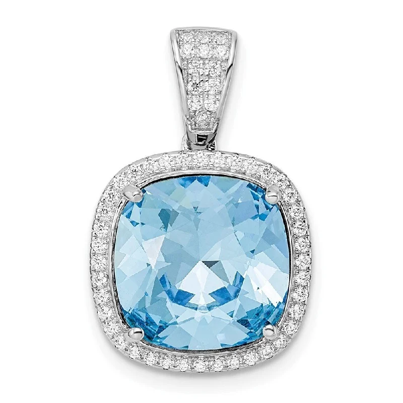 statement heart necklace-Diamond2Deal 925 Sterling Silver Rhodium-plated Cubic Zirconia and Blue Crystal Pendant (L-22.4mm, W-15.4mm)