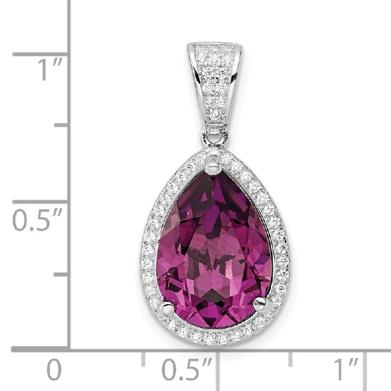 simple pendant with name-Diamond2Deal 925 Sterling Silver Rhodium-plated Cubic Zirconia and Dk Purple Crystal Pendant (L-27mm, W-13.5mm)