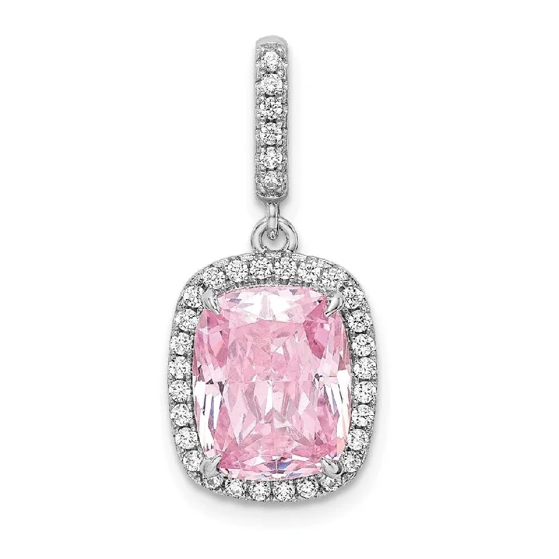 minimalist charm chain necklace-Diamond2Deal 925 Sterling Silver Rhodium-plated Pink and White Cubic Zirconia Pendant (L-24.18mm, W-10.65mm)