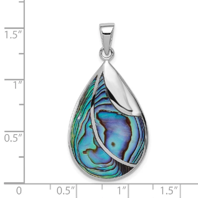 birthstone gemstone necklace-Diamond2Deal 925 Sterling Silver Rhodium-plated Polished Abalone Pendant