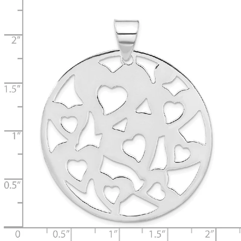 silver layered pendant necklace-Diamond2Deal 925 Sterling Silver Round Cut-Out Hearts Pendant (L- 52 mm, W- 46 mm)