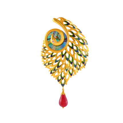 turquoise pendant necklace-Exquisite 22k Gold Peacock Pendant With Meenakari Work