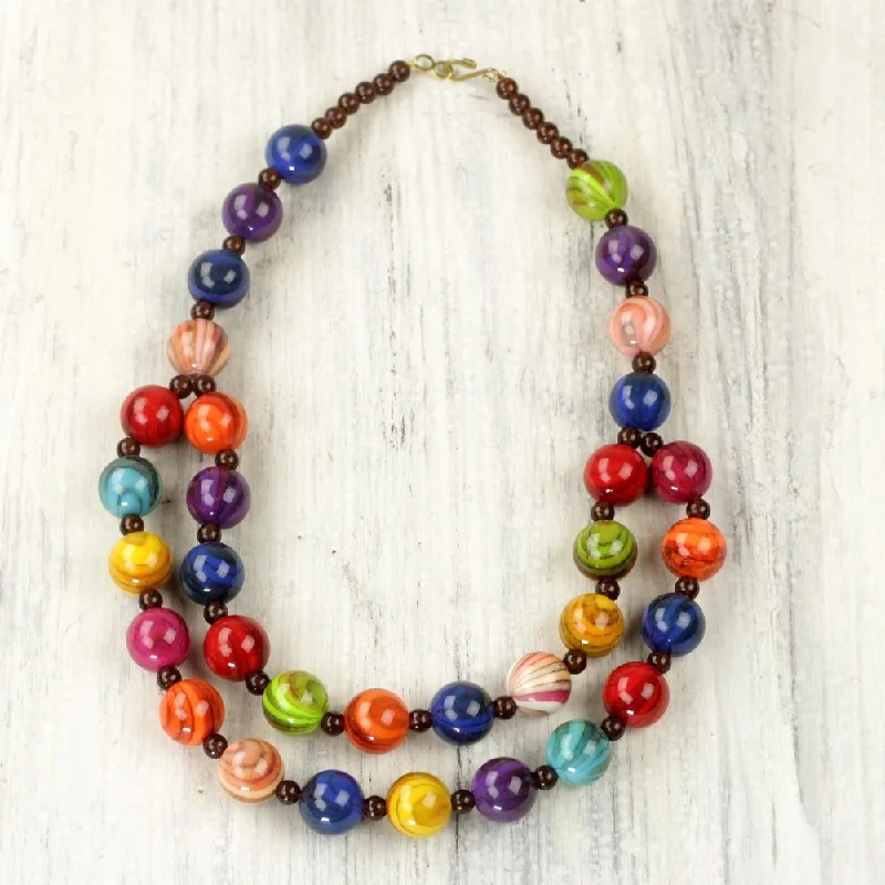 delicate crystal bar necklace-Handcrafted Recycled Plastic 'Carnival Flair' Necklace (Ghana)