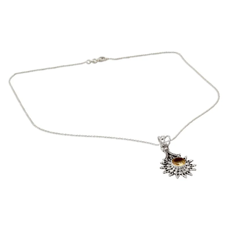 silver choker with pendant-Handcrafted Sterling Silver 'Star of Jaipur' Citrine Necklace (India) - 7'6" x 9'6"