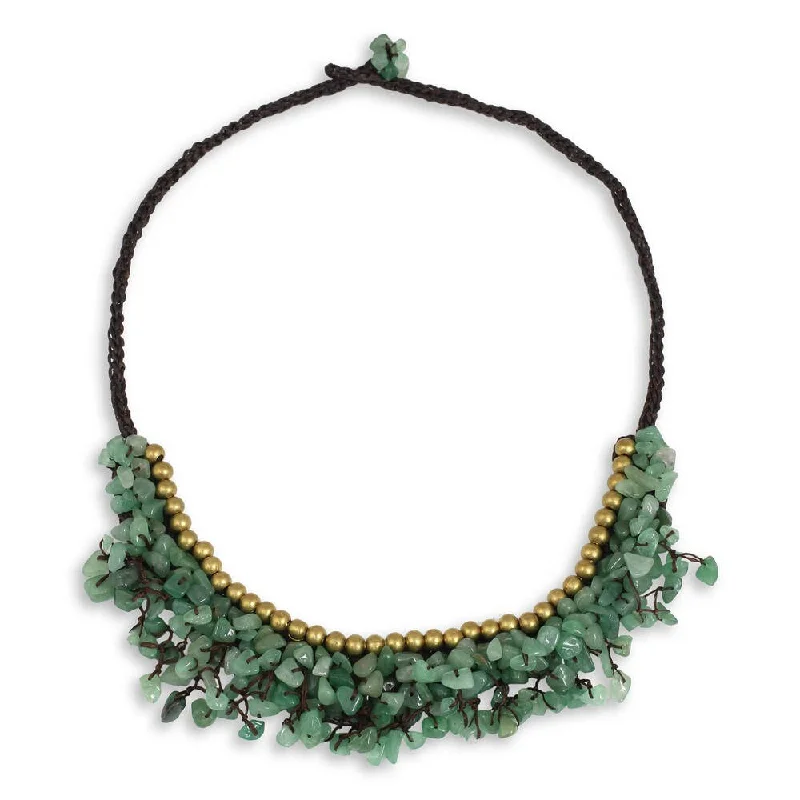 simple gold pendant choker-Handmade Brass 'Garden Party' Aventurine Necklace (Thailand)