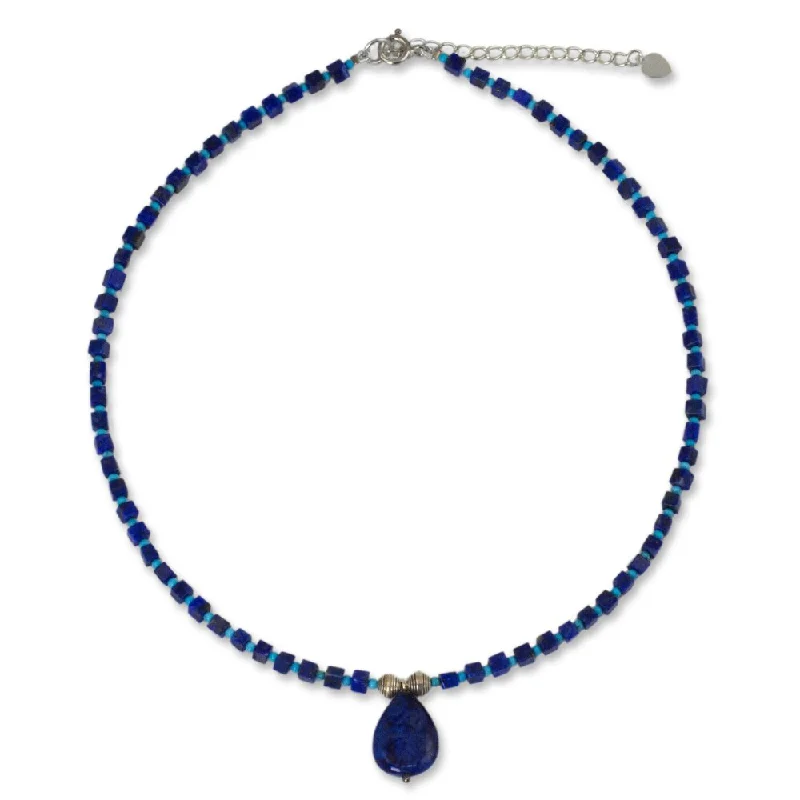 simple silver necklace with pendant-Handmade Depths of Blue Lapis Lazuli Necklace (Thailand)