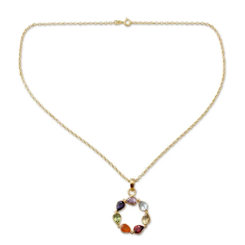 dainty gold choker necklace-Handmade Gold Overlay Peace Within Multi-gemstone Necklace (India)