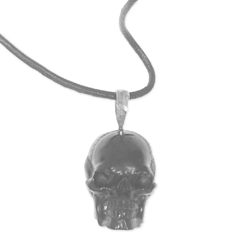 opal gold necklace-Handmade Leather 'Black Skull' Necklace