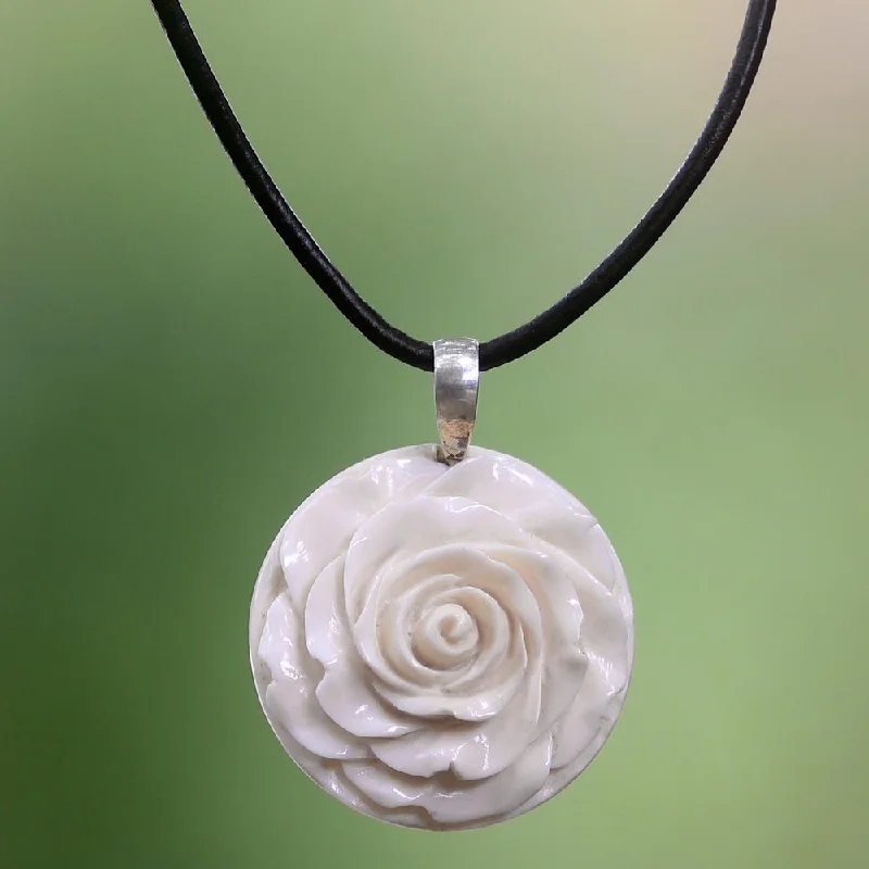 personalized circle necklace-Handmade Leather 'Glorious Rose' Necklace (Indonesia)