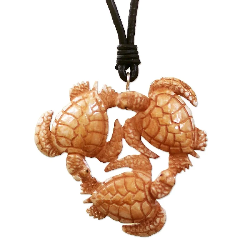 butterfly charm necklace-Handmade Leather 'Happy Turtles' Necklace (Indonesia)