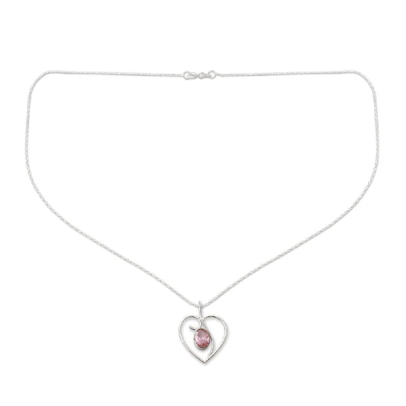 celestial moonstone necklace-Handmade Pink Romance Sterling Silver Heart Necklace (India)