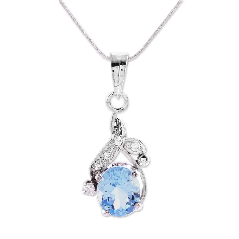 angel wing necklace-Handmade Sterling Silver 'Dazzling Dew' Blue Topaz Necklace (India) - 0.4"x1.2"