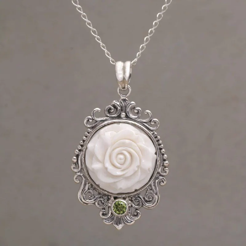 vintage pendant charm necklace-Handmade Sterling Silver 'Dreamy Rose' Peridot Necklace (Indonesia)