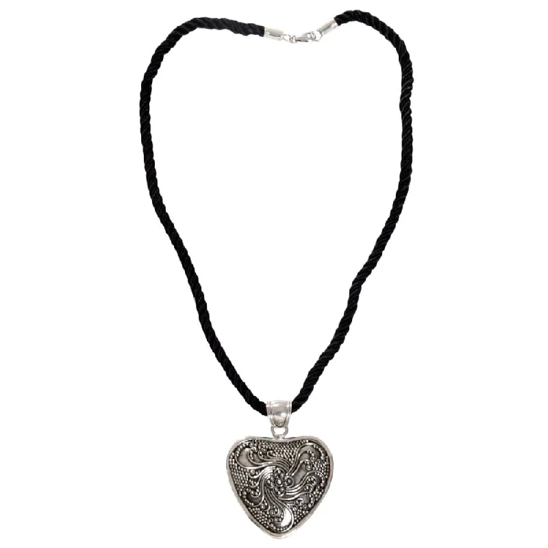 delicate crystal bar necklace-Handmade Sterling Silver 'Flowery Heart' Necklace (Indonesia) - 7'6" x 9'6"