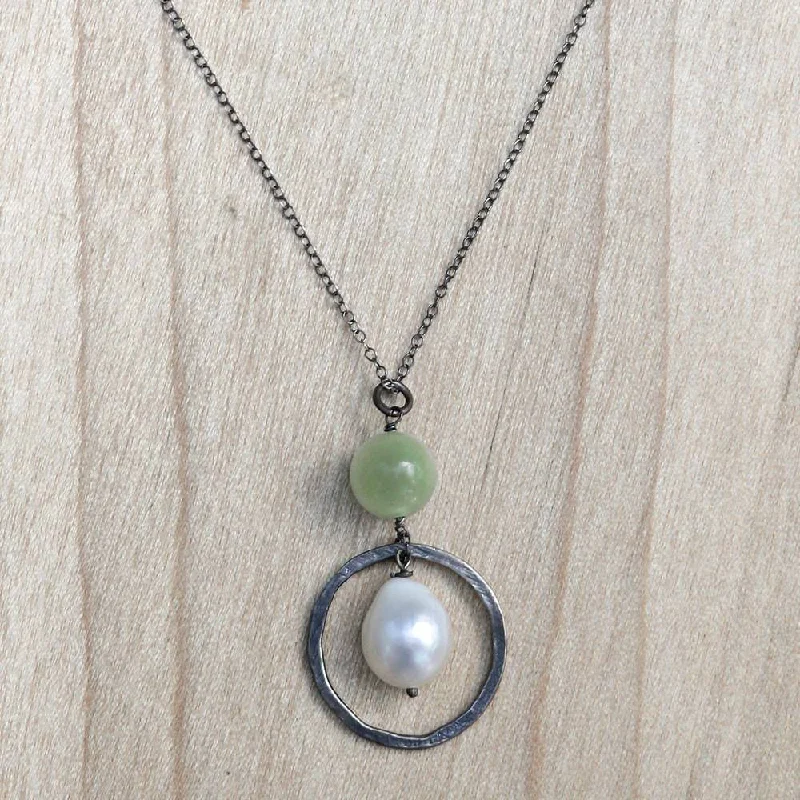 star and moon necklace for women-Handmade Sterling Silver 'Green Rain' Multi-gemstone Necklace (10 mm) (Indonesia)