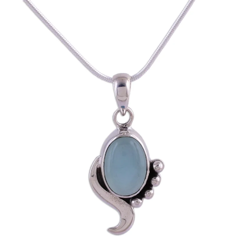 custom circle pendant necklace-Handmade Sterling Silver Hindu Harmony Chalcedony Necklace (India)