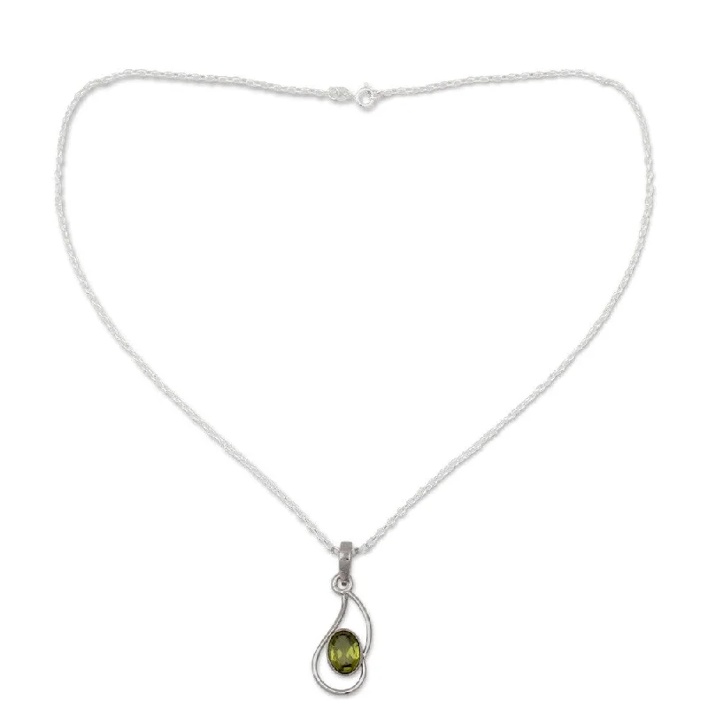 custom initial necklace for women-Handmade Sterling Silver 'Hindu Sonnet' Peridot Necklace (India)