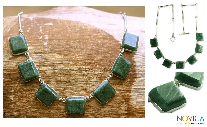 handmade bar pendant necklace-Handmade Sterling Silver Love Immortal Jade Necklace (Guatemala)