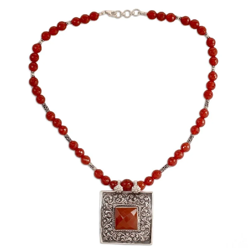 handmade charm pendant necklace-Handmade Sterling Silver 'Mughal Fire' Carnelian Necklace (India)