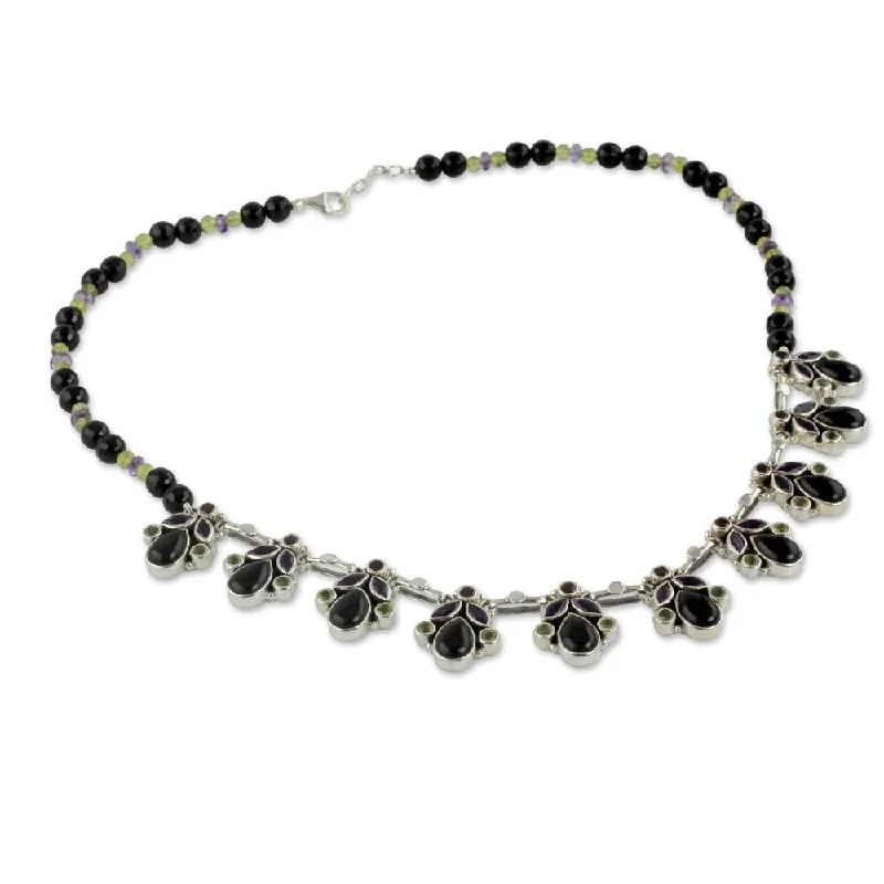 men’s infinity chain necklace-Handmade Sterling Silver Onyx 'Abundance' Waterfall Necklace (India) - 7'6" x 9'6"