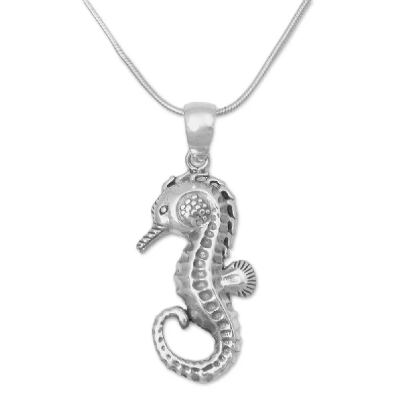 custom name charm necklace-Handmade Sterling Silver Pendant Necklace, 'Brilliant Seahorse' (Indonesia) - 7'6" x 9'6" - 7'6" x 9'6"