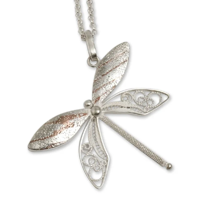 personalized circle necklace-Handmade Sterling Silver 'Poised Dragonfly' Necklace (Peru)