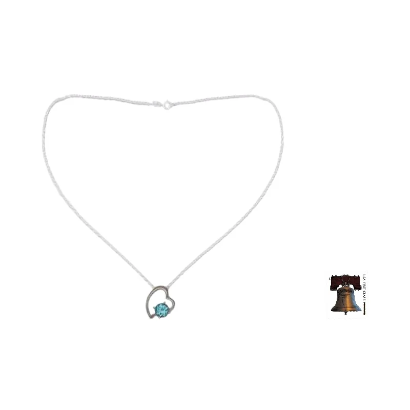 crystal bar pendant necklace-Handmade Sterling Silver 'Promise of Love' Topaz Necklace (India)