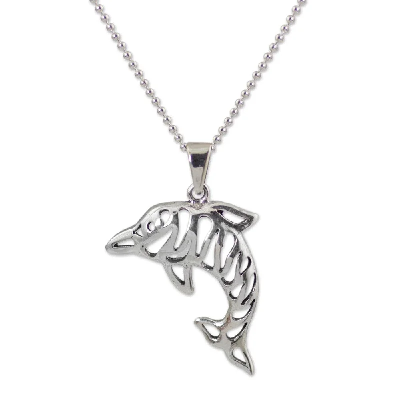 dainty sterling silver necklace for women-Handmade Sterling Silver 'Tiger Dolphin' Necklace (Thailand)