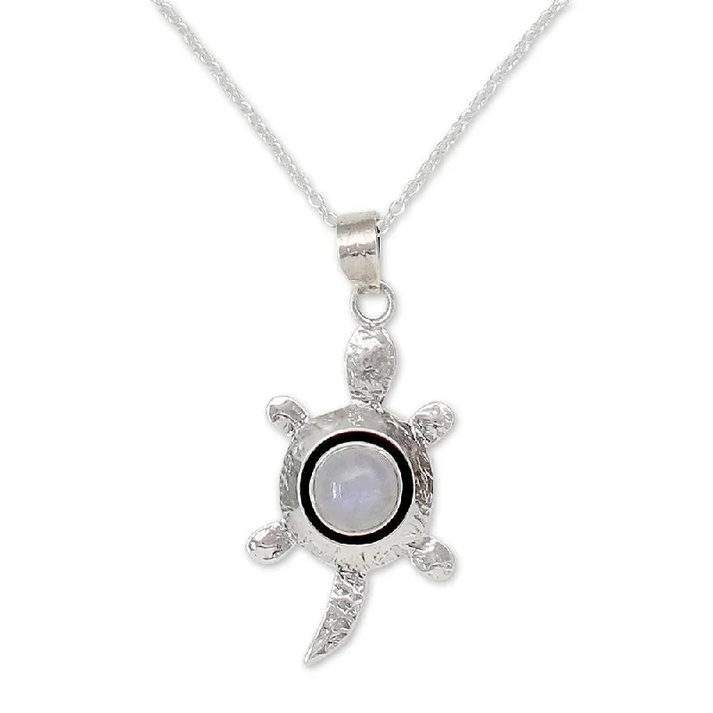 dainty pearl necklace-Handmade Sterling Silver 'Turtle Wisdom' Moonstone Necklace (India)