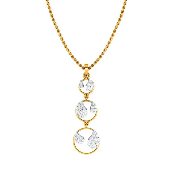 custom birthstone necklace for wife-Imperative Diamond Studded Tri-ringed 14KT Gold Pendant