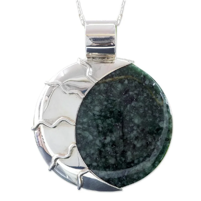 boho pendant necklace with crystals-Jade Pendant Necklace, 'Green Place of the Moon - 7'6" x 9'6"