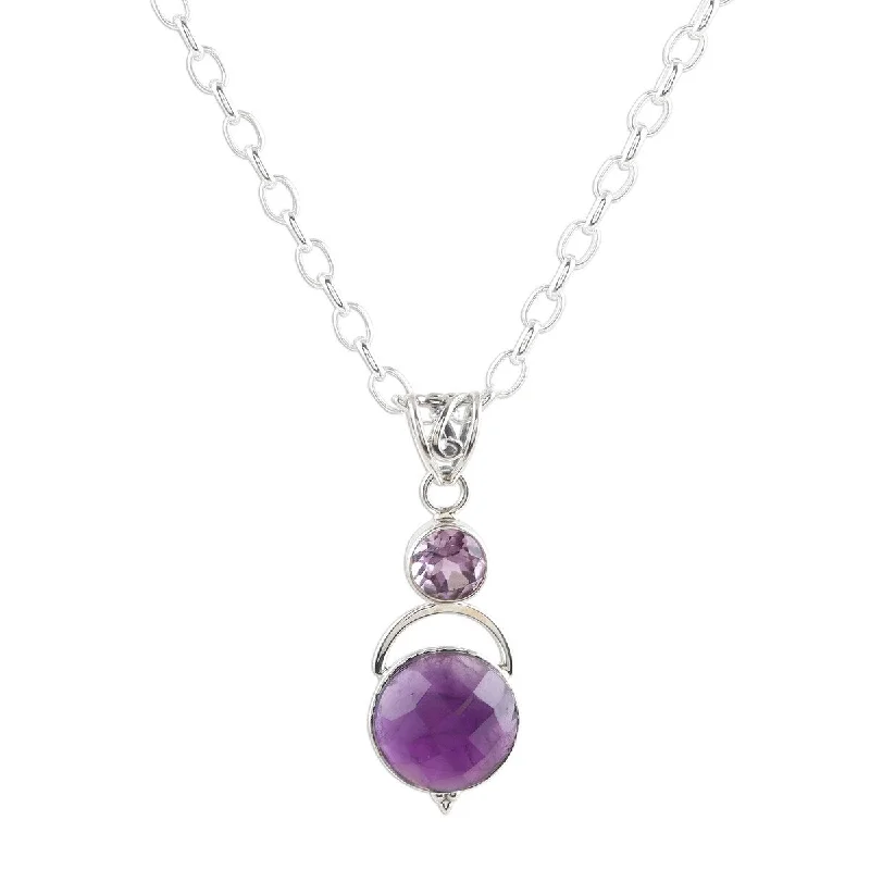 engraved couple’s necklace-NOVICA Alluring Serenity, Amethyst pendant necklace - 17.75" L