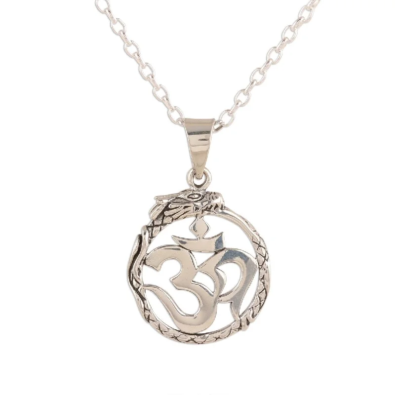 custom nameplate pendant necklace-NOVICA Dragon Om, Sterling silver pendant necklace