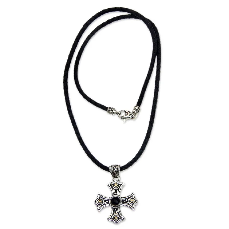 gemstone charm pendant necklace-NOVICA Enlightenment, Men's onyx cross pendant necklace