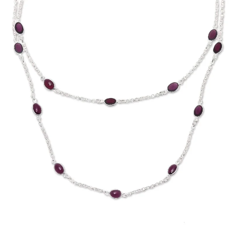 minimalistic pendant choker necklace-NOVICA Floating Red Flowers, Garnet station necklace