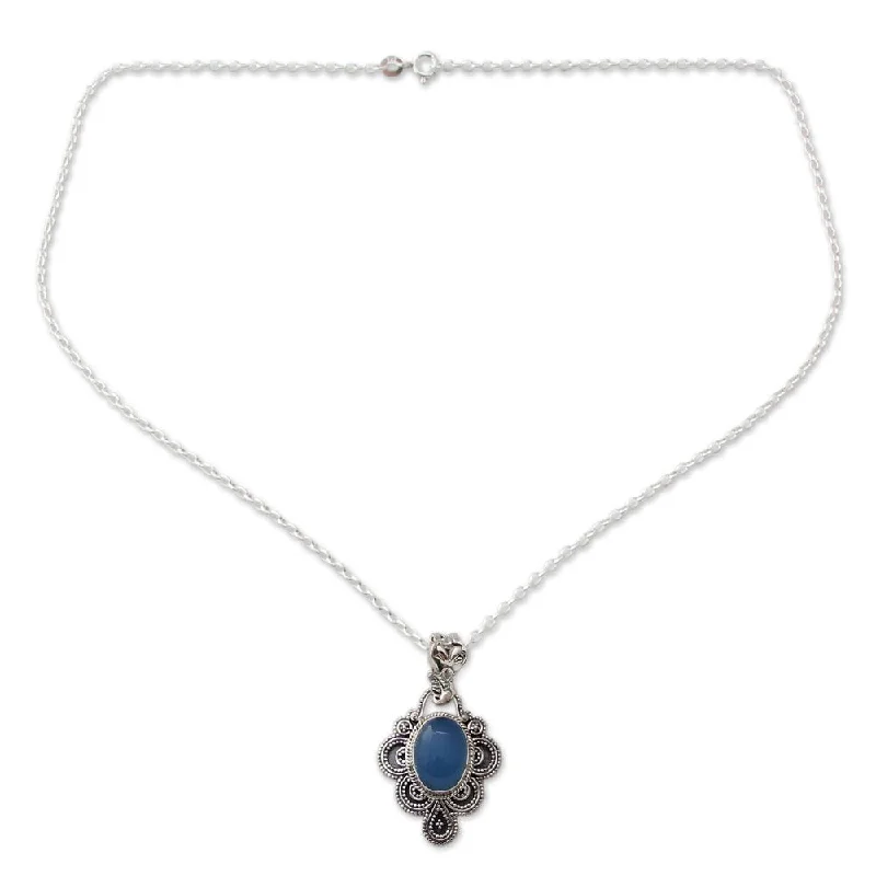 diamond and gold pendant necklace-NOVICA Handmade Sterling Silver Chalcedony Pendant (India) - 7'6" x 9'6"