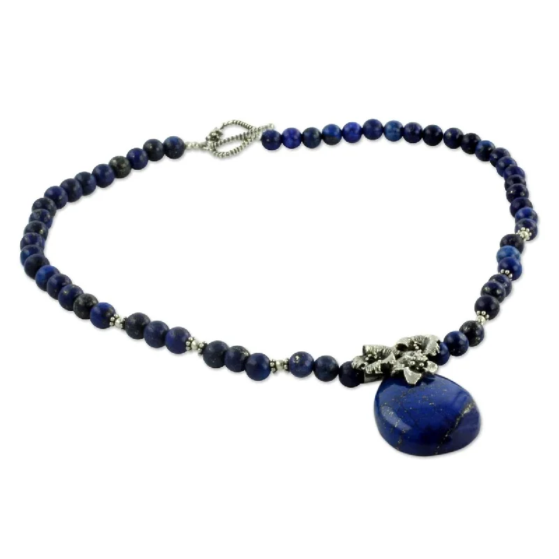 crystal ball pendant necklace-NOVICA Handmade Sterling Silver 'Lovely Lily' Lapis Lazuli Necklace (India)