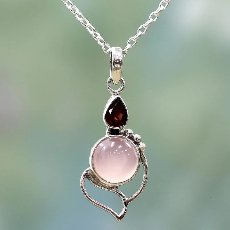 heart shaped pendant for men-NOVICA Handmade Sterling Silver 'Pink Crest' Garnet Chalcedony Necklace (India)