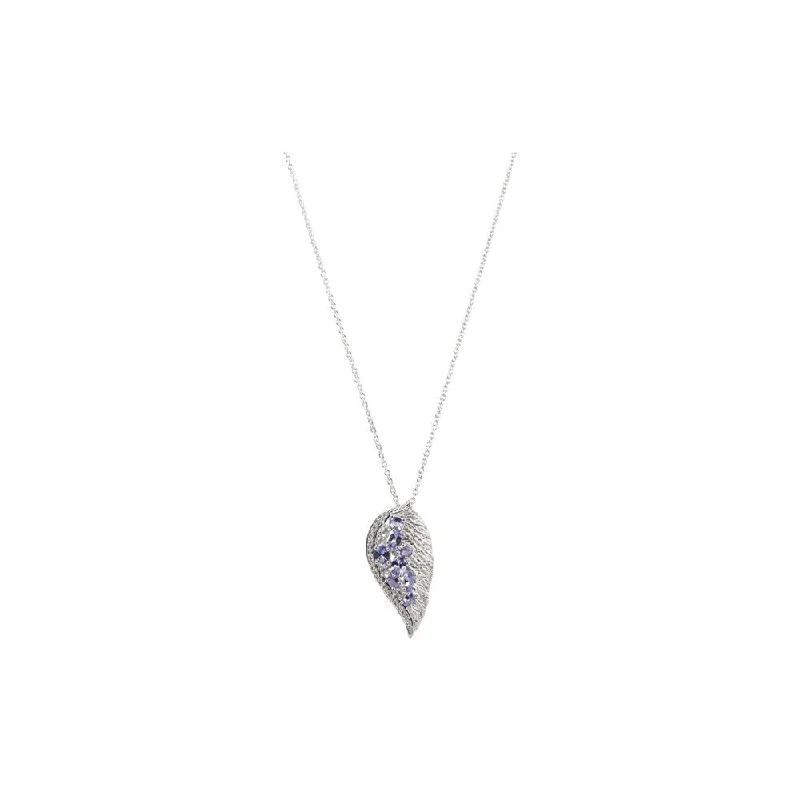 women’s delicate crystal necklace-Platinum over Stering Silver Tanzanite and White Zircon Angel Wing Necklace