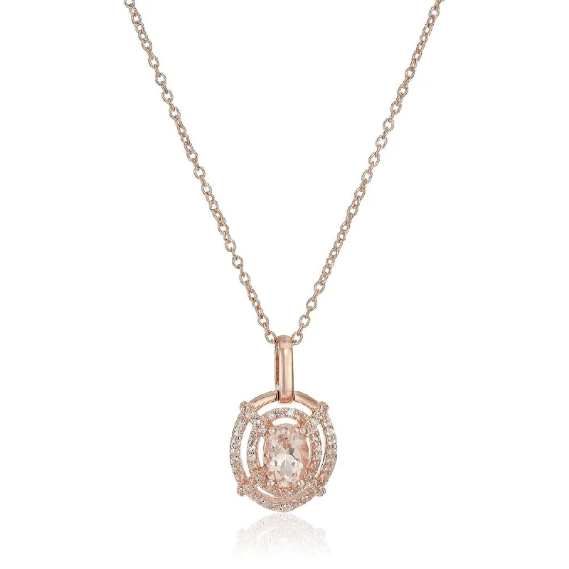 silver letter pendant necklace-Rose Gold-plated Silver Morganite Pendant Necklace, 18" - Pink